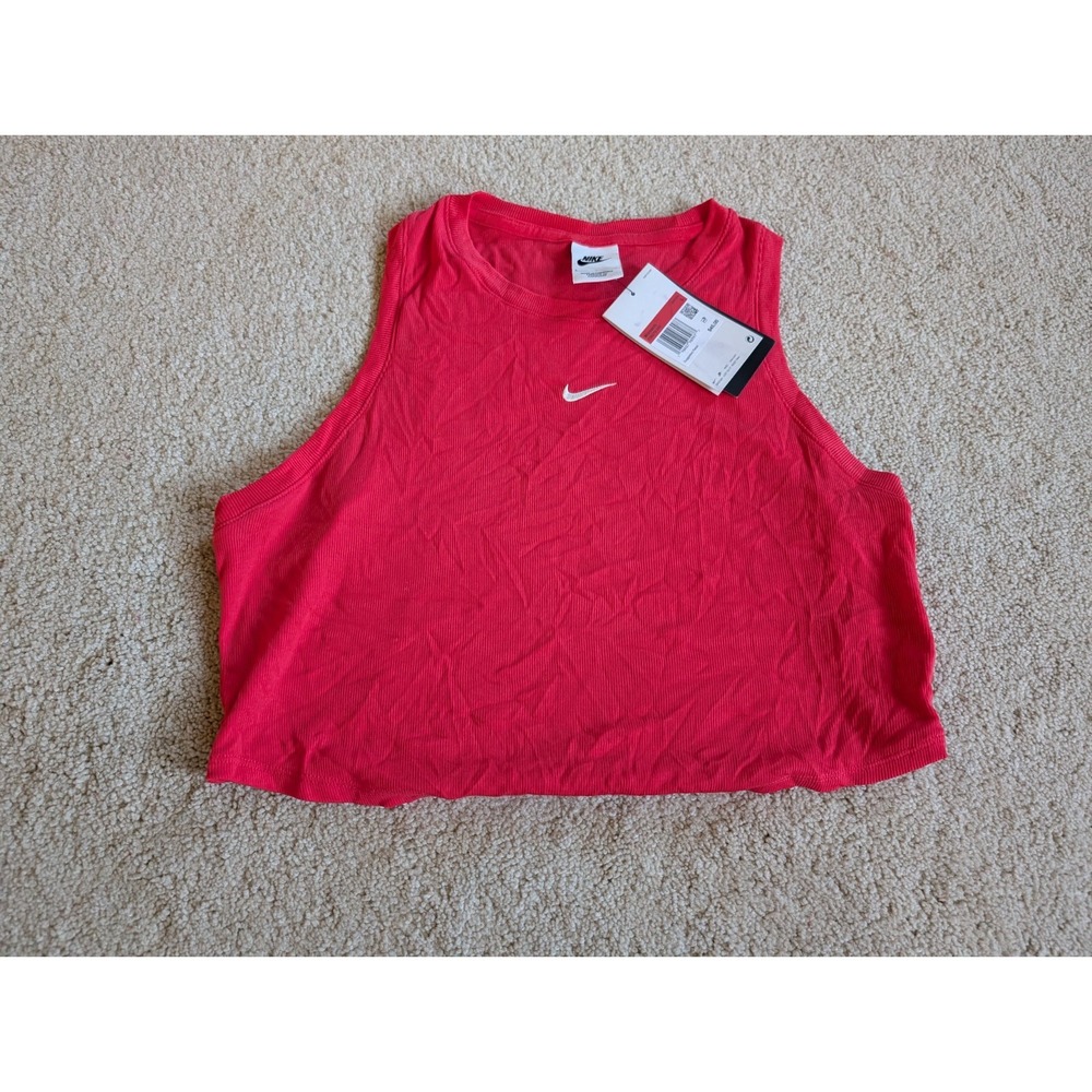 Nike Womens Sportswear Chill Knit Cropped Mini-Rib Tank Top FB8279-648 L Pink